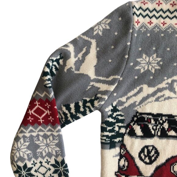 Volkswagen VW Bus Camper Van Ugly Christmas Xmas Sweater Red Grey Snowman Size S - Picture 9 of 16